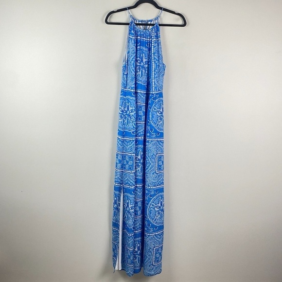 Vineyard Vines Dresses & Skirts - Vineyard Vines Sand Dollar Scarf Print Maxi Dress White Blue Womens 12 Side Slit